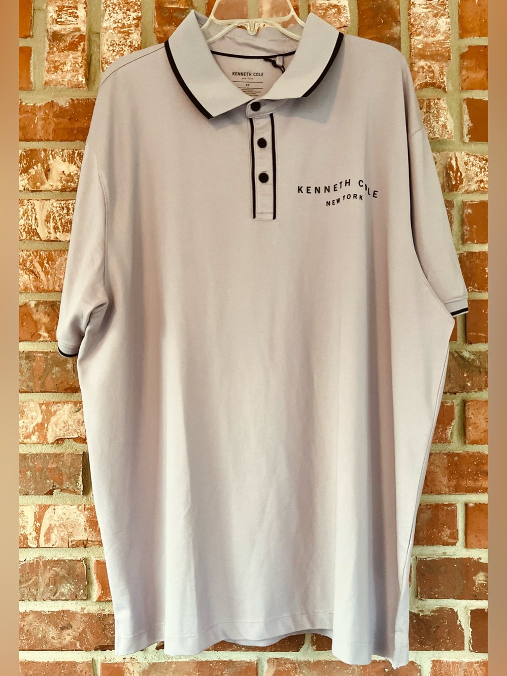 Kenneth Cole Men's Big & Tall 2X Polo Shirt Lavender & Black Trim NWT